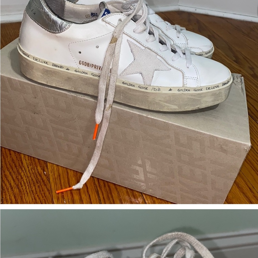 Golden Goose Kids White and Silver Sneakers